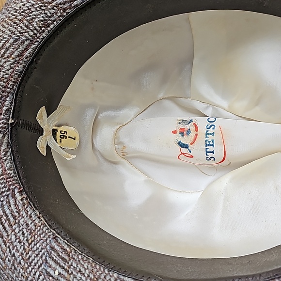 Vintage Stetson Wool Hat Fedora Mens Unisex size 7 Grey Authentic Yellow Feather - Picture 7 of 10